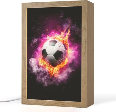 Nachtlampje 20x30 cm - Kinder lampje - Voetbal - Roze - Vuur - Tafellamp kinderkamer - Slaapkamer lamp - Bedlamp kinderen - Kinderlampje stopcontact - Wandlamp babykamer - Nachtlampjes