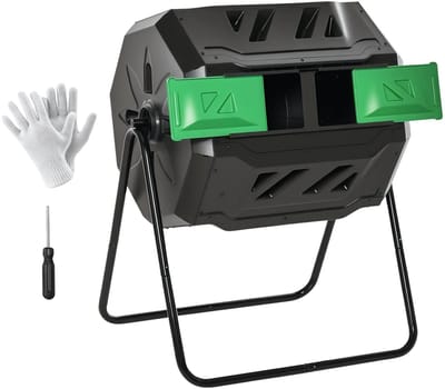 Atlasyx compostbak - Compostvat - GFT bakje - Composter - Cmpostmaker - Dubbele compostkamer - 160 L - 71 x 65 x 96 cm - Zwart