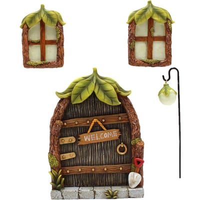 Glow Raam Deur Decoratie voor Boom Hars Miniatuur Tuin Gazon Ornament Kunst Beeldje Buiten beige