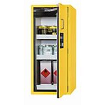 Veiligheidskast type 90 asecos S-CLASSIC-90, scharnierende deur, rechts scharnierend, voorste veiligheidsdeur geel, B 596 x D 616 x H 1298 mm