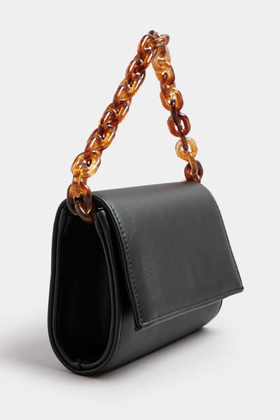 Yours Zwarte Tas Van Imitatieleer Met Dubbele Kettingsize One Size