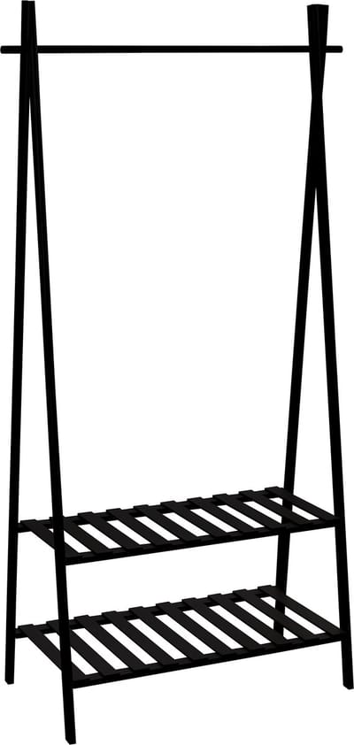 MSV Kledingrek met Planken - Praktische Opbergruimte - Elegante Kledingkast - Bamboe & MDF - 80/94x45x179cm - Zwart