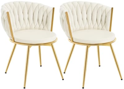 Hutjemutje - eetkamerstoelen - woonkamerstoelen - stoelen - set van 2 - 360° draaibare zitting - rugleuning - velvet - fluweel - metalen poten - wit