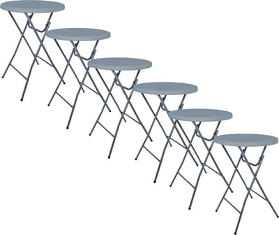 BRASQ Statafel Grijs – Ø80 x 110 cm – Set van 6 – Staantafel – Partytafel – Bartafel – Voor Binnen en Buiten – Vouwtafel – Inklapbaar – Kunststof en Metaal