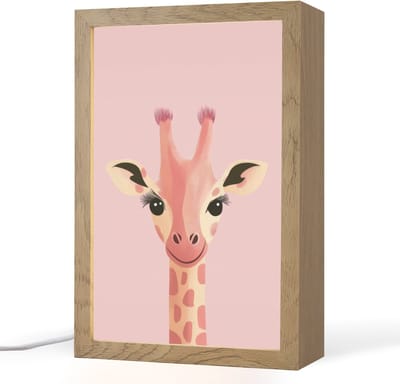 Nachtlampje 20x30 cm - Kinder lampje - Giraffe - Illustratie - Roze - Tafellamp kinderkamer - Slaapkamer lamp - Bedlamp kinderen - Kinderlampje stopcontact - Wandlamp babykamer - Nachtlampjes