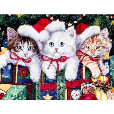 Peinture diamant à faire soi-même, perles rondes complètes, broderie de trois chats, mosaïque, strass, point de croix 20X30CM gray