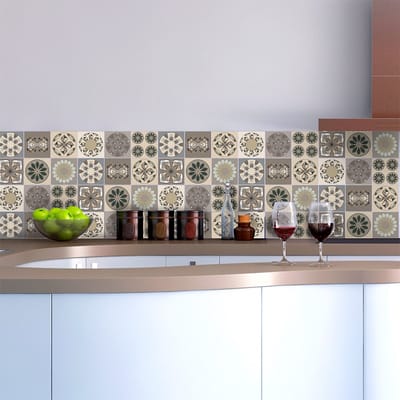 Zelfklevende tegelmuurstickers voor keuken en badkamer - 9 Azulejo tegelstickers in verschillende tinten Mexicaans grijs - 9 stickers 10x10cm