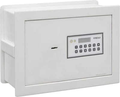 Inbouwkluis met digitale code en noodsleutel voor thuis of kantoor - Elektronische wandkluis met uittrekbare bodem - 26 x 36 x 15-25 cm