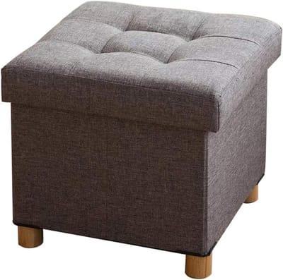 Multifunctionele Zitkist met Opbergruimte en Houten Voeten - Grijs 38 x 38 x 36 cm