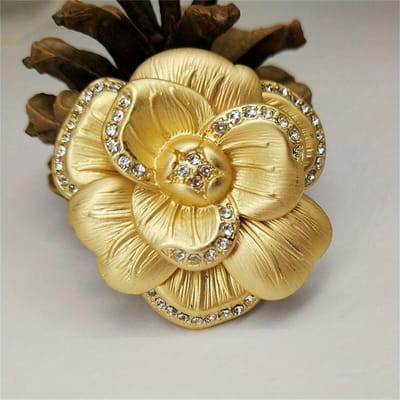 Fijne Sieraden Vintage Gouden Blad Camelia Bloem met Edelsteen Dames Broche Banket Jurk Pak Speld Corsage Decoratie brown