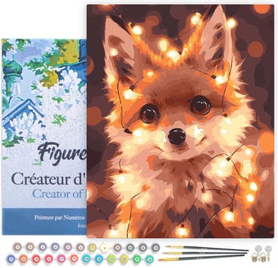 Figured'Art Schilderen op Nummer Volwassenen met lijst Kleine Vos met Lichtbollen - Handwerk acrylverf Kit DIY Compleet - 40x50cm Canvas al ingelijst