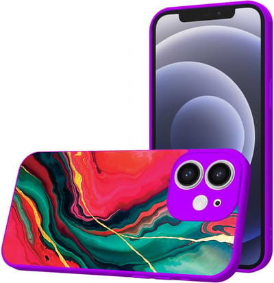 Smartphonica Telefoonhoesje Geschikt voor iPhone 12 met Rood Groen Marmer opdruk - TPU Back Cover Case Red Green Marble Design - Paars geschikt voor iPhone 12