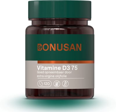 BONUSAN Vitamine D3 75 – 120 Softgels – 75 mcg (3000 IE) D3 – In Extra Vierge Olijfolie – Ondersteunt Botten, Gebit en Weerstand