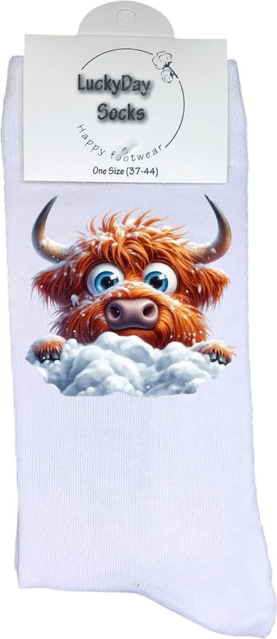Stier - Koe - Opkikker - Grappige sokken - Valentijns cadeau - Verjaardag cadeau - Grappig - Bruine koe - Leuke sokken - Vrolijke sokken - Schattig - Sneeuw - Kerst Sokken - Vaderdag - Moederdag - Kerstcadeau - Socks die Happy maken - 37-44