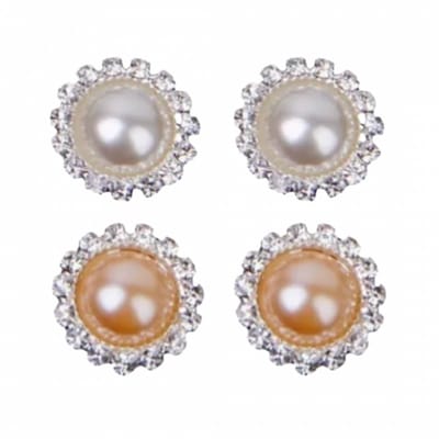 2 Paar-Clip oorbellen-1.5 cm-Kunststof-wit-Midden bruin