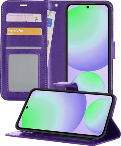 Hoesje - Geschikt voor Samsung Galaxy S24 FE - Luxe Bookcase - Walletcase Hoes - Portemonnee - Cover - Telefoonhoes - Paars
