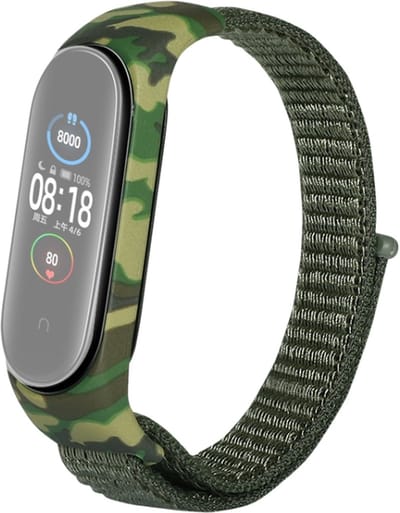 Nylon bandje camouflage case - geschikt voor Xiaomi Mi Band 3 / Mi Band 4 / Mi Band 5 / Mi Band 6 - legergroen