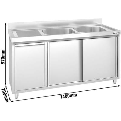 GGM Gastro Spülschrank PREMIUM - 1400x700mm - mit Abfallbehälter & 2 Becken rechts