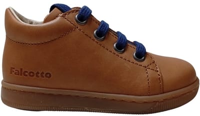 Falcotto - Jay Zip - Mt 22 - blauwe veter / rits effen lederen sneakers - cognac