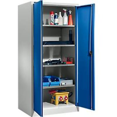 Schäfer Shop Select materiaalkast MSI 2509 S, versterkte uitvoering, tot 100 kg/plank, B 950 x D 500 x H 1935 mm, lichtgrijs/gentiaanblauw