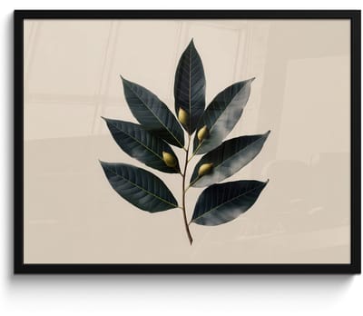 Poster in lijst - Fotolijst 80x60 cm - Posters - Laurierbladeren - Bloemknoppen - subtiel - Posterlijst zwart - Decoratie - Wanddecoratie woonkamer - Muurdecoratie slaapkamer