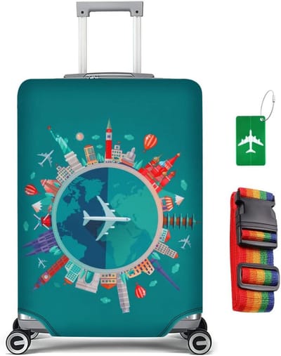 SnelShoppen - Flintronic Elastische Kofferspecial Luggage Cover Beschermhoes voor Bagage 22-32 Inch Kofferlabel + Bagagestrapset * 1 (M, Groen, Vliegt
