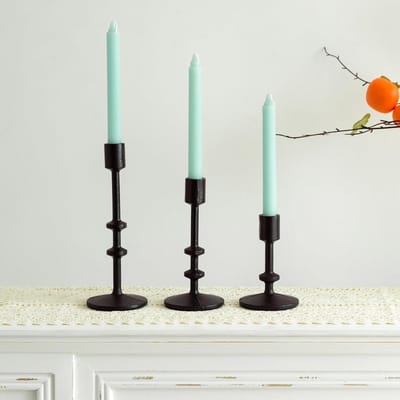 Set van 3 Gietijzeren Kandelaars Zwart Hoge Tafeldecoratie