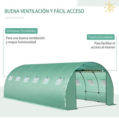 Roossentials tunnelkas cover - Waterdichte broeikas - Tunneltent - 12 ramen en roll up tuindeur - Tunnelkas walk-in -Tunnel greenhouse