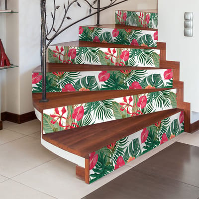 Zelfklevende stickers voor traptreden en stootborden - TROPICAL MANEA - 2 stroken van 12,5 x 87,5 cm