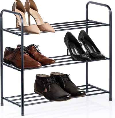 Schoenenrek Metaal Zwart 3-Niveaus 63x28x60 cm - Schoenenbank - Schoenenkast - Opbergrek
