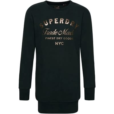 Superdry Luxe Jersey Jurk met Metallic Logo Groen Grootte: 36