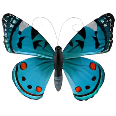Pro Garden Wanddecoratie vlinder - aqua - 34 x 28cm - metaal - muurdecoratie / schutting / tuin