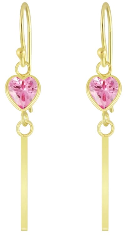 Joy|S - Zilveren classic hart oorbellen met bar (staaf) roze gold plated