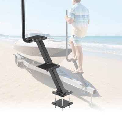 VEVOR Bootaanhangertrap, 2 treden, koolstofstalen bootaanhangertrap met handgreep, antislipoppervlak en een montagehoek van 55°, geschikt voor frames van 3x3/3x5/4x4 inch, vloermontage