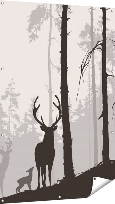 Gards Tuinposter Herten in het Bos - Silhouet - 100x150 cm - Tuindoek - Tuindecoratie - Wanddecoratie buiten - Tuinschilderij
