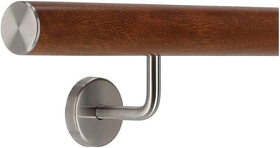 Wandleuning Trapleuning - Aluminium Leuning - Veiligheid Binnen Buiten - Mahonie Hout Decor - 200 cm - Zilver