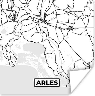 Poster Stadskaart – Frankrijk – Arles - Kaart – Plattegrond - Zwart wit - 100x100 cm XXL