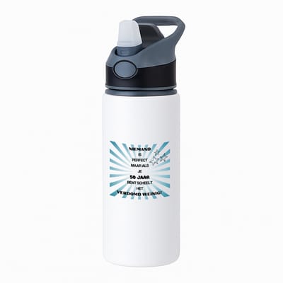 Hacebo® - 50 jaar Sarah en Abraham cadeau - waterfles met rietje zwart - Hoera 50 jaar - met opdruk - hoera 50 jaar - Jubileum man en vrouw - Jarig - Grappige tekst - water fles - 650ML