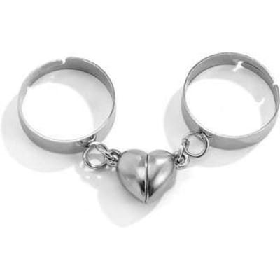 Ensemble de bagues de mariage pour hommes et femmes, bijoux tendance en fer, bague de style coréen, bague ouverte pour couple, bague magnétique en forme de cœur argenté
