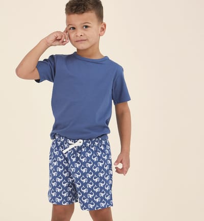Little Label - zomerpyjama jongens - walvis blauw - 92 / 2Y - extra zachte bio-katoen