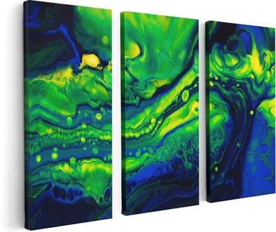 Artaza Canvas Schilderij Drieluik Abstracte Kunst Blauw met Groen - 120x80 - Foto Op Canvas - Canvas Print