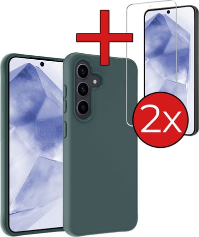 Hoesje - Met 2x Screenprotector - Geschikt voor Samsung Galaxy A55 - Sterk & Shockproof - Telefoon Hoes - Back Cover - Siliconen Case - Telefoonhoes - Donkergroen