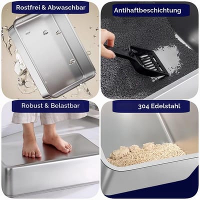 Kattenbak met hoge zijkanten - grote metalen kattenbak, geurabsorberend, glad oppervlak - katten toilettas voor kitten, poes, konijn
