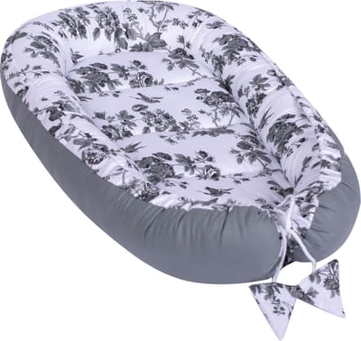 Babynestje - CLASSIC BLOEMEN - Babynest met grijze bloem - Grijs