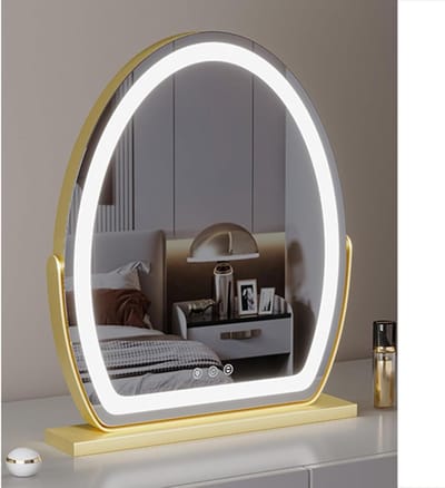 LED Hollywood kapspiegel met verlichting 350 ° rotatie oplaadbaar en niet oplaadbaar 3 kleuren verlichting verstelbare helderheid touch control goud 50 x 62 cm