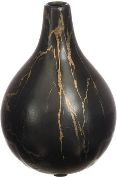 Idea4seasons Bloemenvaas Dazzle - marmer look - Zwart/goud - Keramiek - D12 cm x H18 cm - vaas