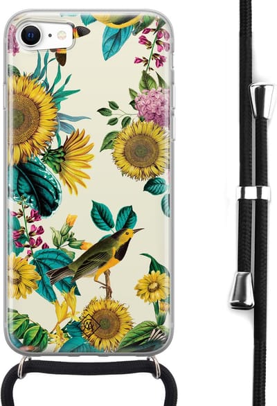 Casimoda® hoesje met koord - Geschikt voor iPhone SE (2020) - Zonnebloemen / Bloemen - Afneembaar koord - Siliconen/TPU - Geel