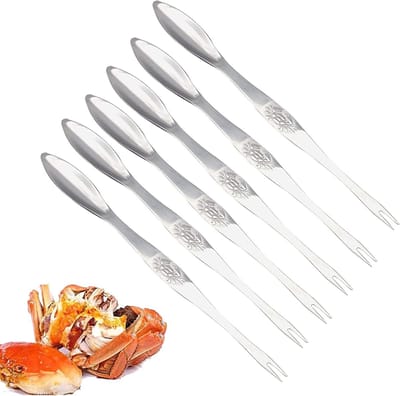 Zeevruchten Vorken en Prikkers voor Krab en Kreeft - RVS Gereedschap voor Thuis en Restaurant - Set van 6 Stuks