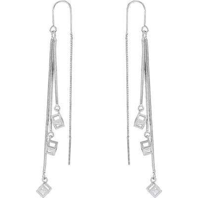 Boucles d'oreilles pendantes carrées cubiques à longue tige, boucles d'oreilles à franges, boucles d'oreilles clous simples à la mode pour femmes argenté