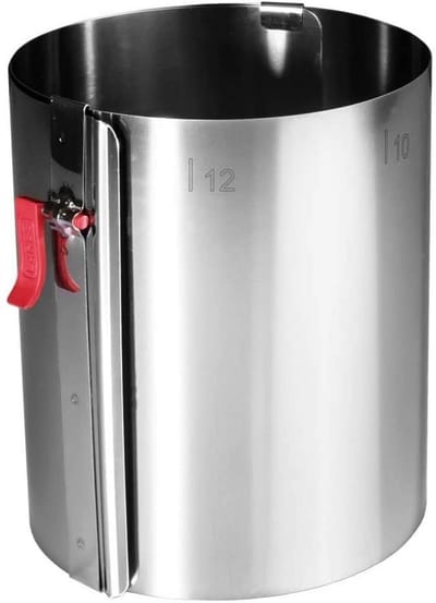Taartring met handvat - 18-30 cm Ø, H: 15 cm - veerbandstaal, traploos verstelbaar